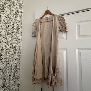 ANTONIO MELANI Beige Puff-Sleeve Ruffle Midi Dress